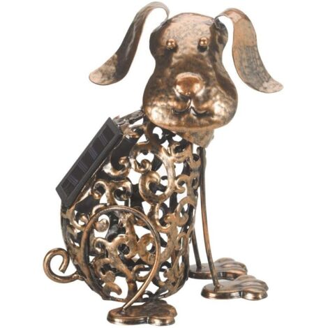 Lampe Solaire Jardin Design en Métal Filigrané - Forme Originale Chien - Finition Bronze - Éclairage LED Automatique par