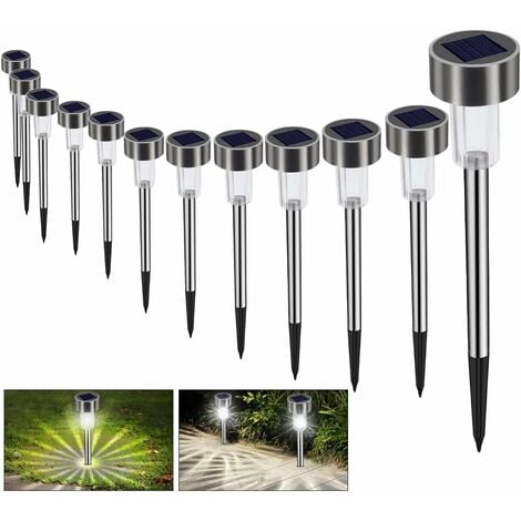 SUNXURY Lampe Solaire Jardin Exterieure au Sol 12pcs Lampes Jardin Etanche Lampe Sans Fil LED Décoration Eclairage Solaire Extérieur Blanche Froide Pour Chemins Pelouse Automatique Rechargeable