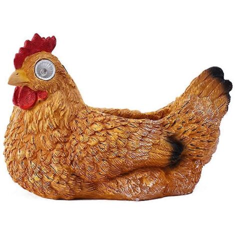 Lampe solaire jardin poule résine décorative, figurine lumineuse extérieure, éclairage de pelouse LED autonome.