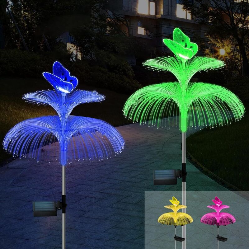 Lampe Solaire Jardin,2 Pièces Lampe Solaire méduse avec Changement de Couleur led Étanche Lumiere Decorative, Balcon, Terrasse, Cour, Halloween, Noel