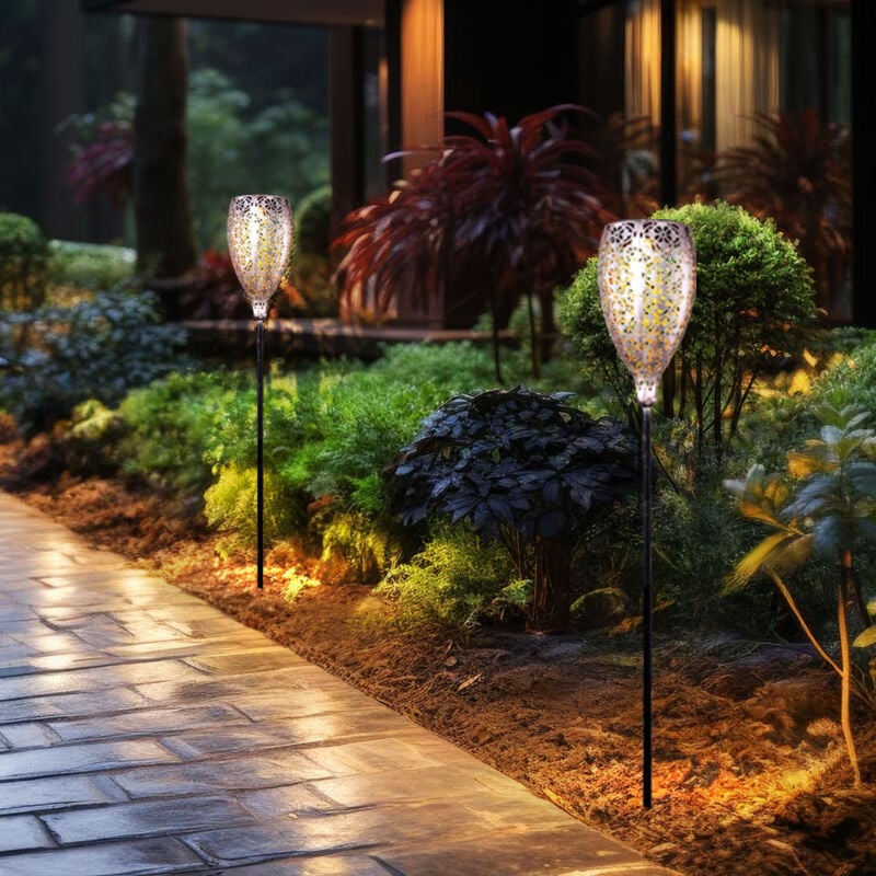 Lampe solaire lampe de jardin lampe solaire de terrasse à batterie lampe solaire pour l'extérieur, verre métallique, piquet de terre, 1x LED blanc