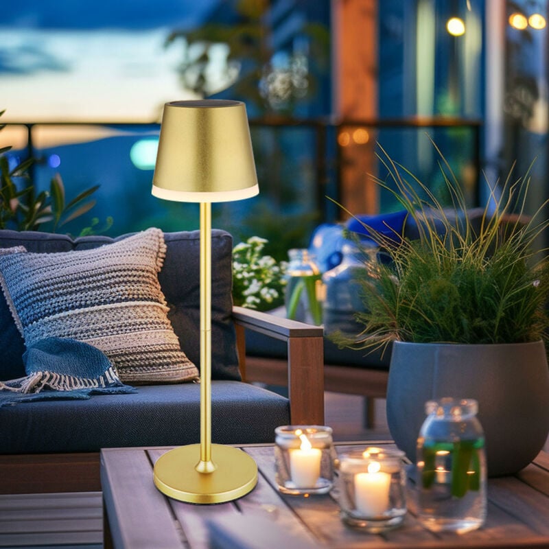 Lampe solaire lampe de table lampe d'extérieur lampe de jardin lampe de balcon lampe d'appoint, métal doré, 2 hauteurs possibles, led 0,06W 3000K