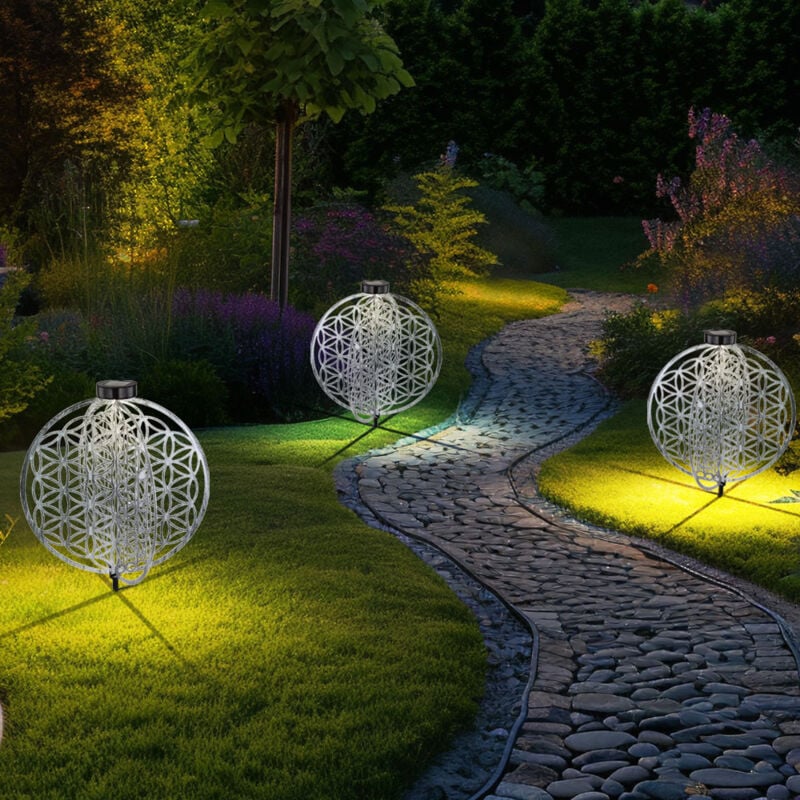 Lampe solaire lampe décorative orientale lampe de jardin fleur de vie lampe solaire pour l'extérieur, métal, piquet de terre, 1x led, LxlxH 40x40x51