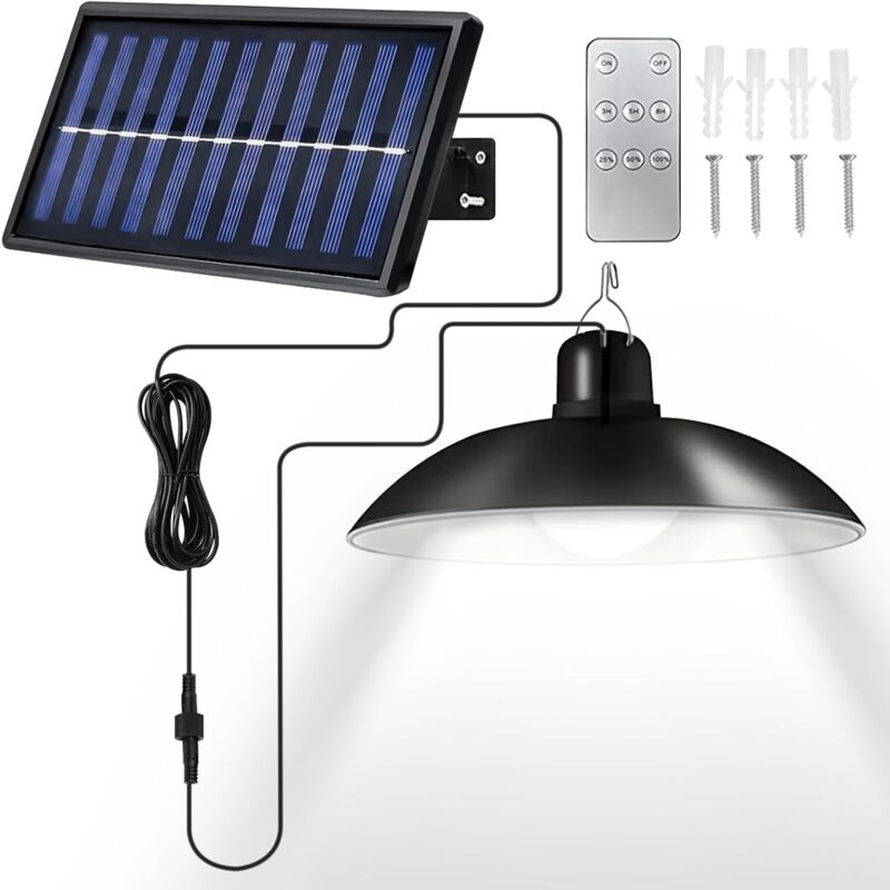 Lampe Solaire, Lampe Solaire Extérieur avec Télécommande, Lampe Solaire Extérieur Intérieur avec Câble 3m, étanche IP65, Suspension Solaire pour