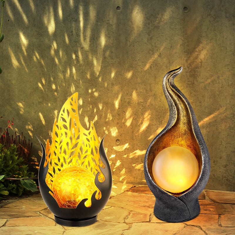 Lampe solaire Lampe d'extérieur Lampe de jardin Entrée Terrasse, IP44 étanche aux éclaboussures Aspect flamme, oriental, led 0,06W blanc chaud, lot