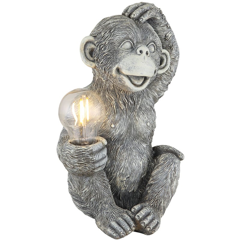 Lampe solaire singe Décoration de jardin Figurine animale Lampe solaire d'extérieur grise Singe, led blanc chaud, LxlxH 20x15,5x27,5 cm