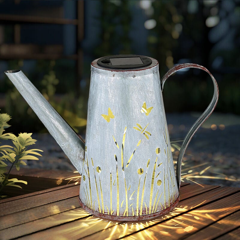 Lampe solaire LED arrosoir décoration de jardin lampe de terrasse lampe solaire, métal bleu rouille antique, blanc chaud durée d'éclairage 6-8h, LxH