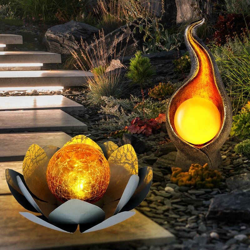 Lampe solaire led décoration de jardin fleur de lotus Asie lampe de patio lampe de jardin design flamme, durée d'éclairage environ 6 heures, lot de 2