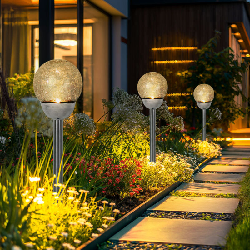 Lampe solaire led d'extérieur, décoration de jardin, piquet de terre, lampe de terrasse, décoration solaire, boule de verre brisé, blanc chaud, DxH