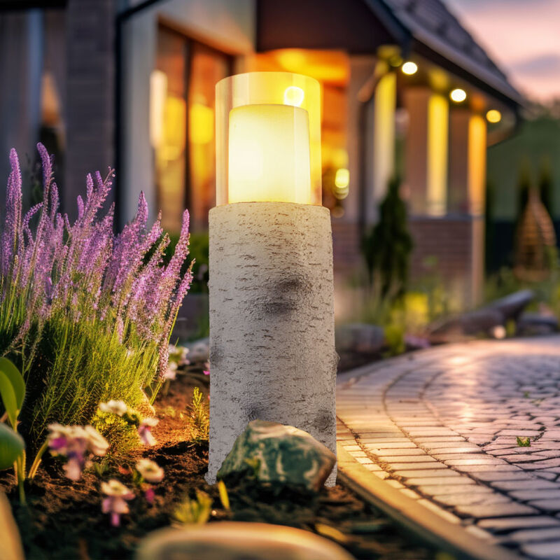 Lampe solaire led d'extérieur, lampe solaire de jardin, lampe de table, lampe de terrasse, aspect bois, verre plastique blanc, batterie incluse 6-8h,