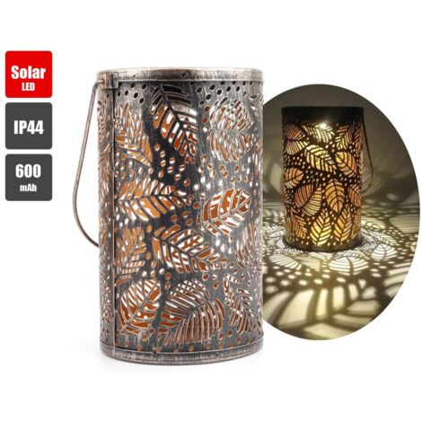 Lampe solaire LED d'extérieur pour jardin, lanterne solaire suspendue, style rétro métal, motif feuille ajourée, étanche