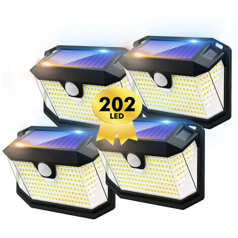 Lampe solaire LED, éclairage de jardin, applique murale solaire extérieure étanche à détection de présence - Lot de 4
