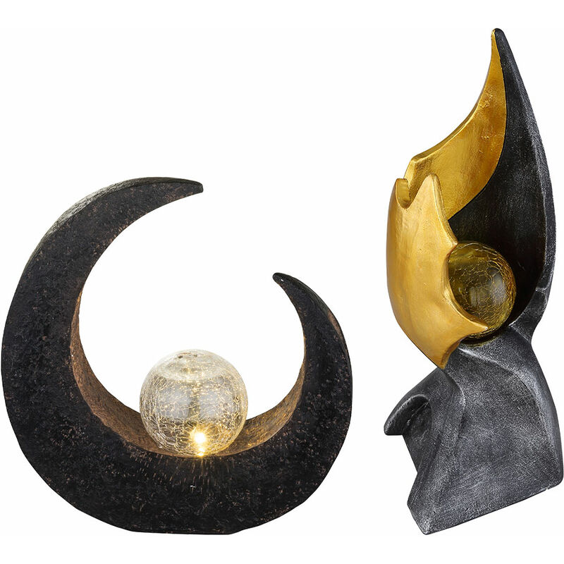 Lampe solaire à led Flamme Lampe d'extérieur Effet scintillant Lampe solaire Lune Lampe de jardin, IP44, boule en verre craquelé, lot de 2