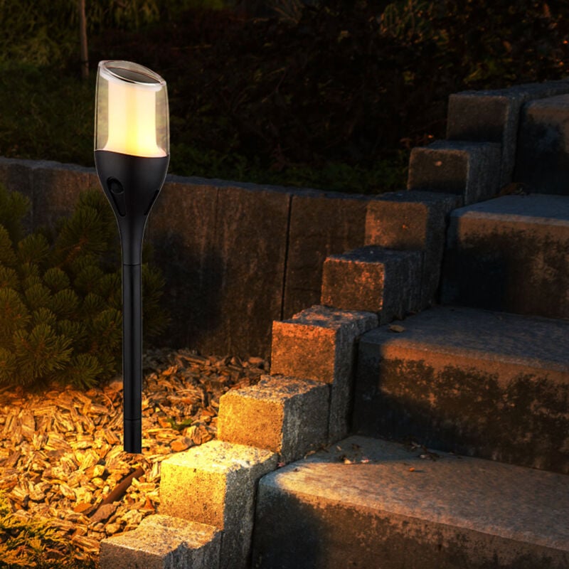 Torche solaire Lampe d'extérieur Décoration de jardin Lampe solaire led avec effet de feu Piquet de terre Lampe de terrasse, blanc chaud, DxH 7,5 x