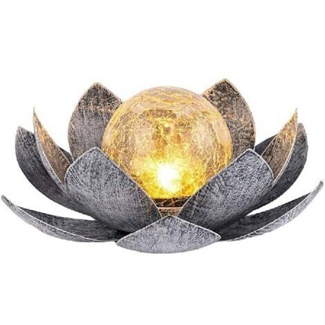 Lampe solaire LED lotus, sans fil, interrupteur automatique, indice de protection IP44, matériau métal/verre, argent