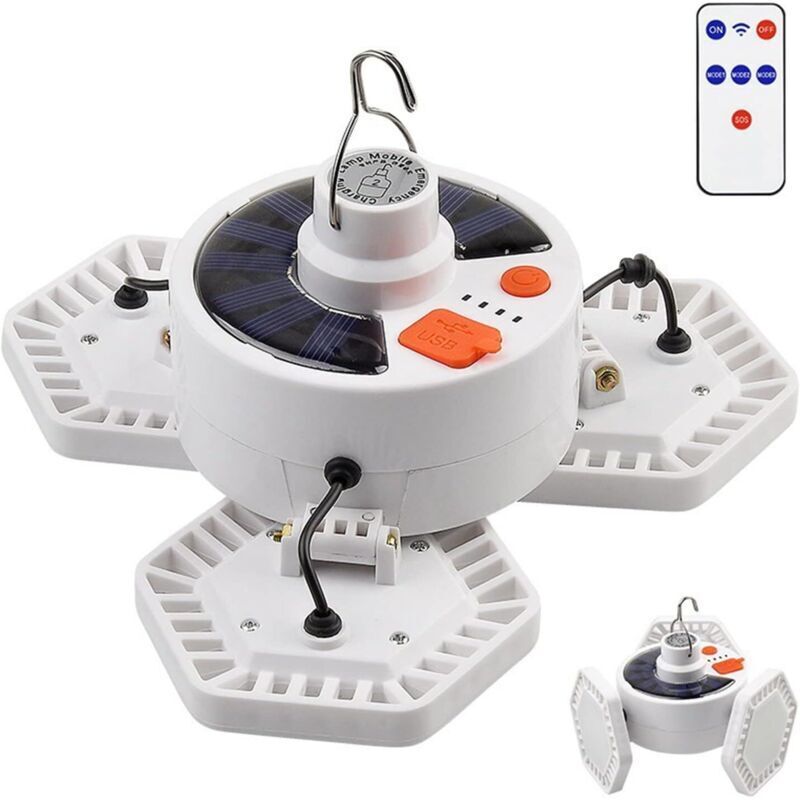 Lampe Solaire LED Lumineuse, Lampe De Camping Pliable Rechargeable par USB Lanterne Extérieure avec Télécommande Lampe De Tente De Camping pour La