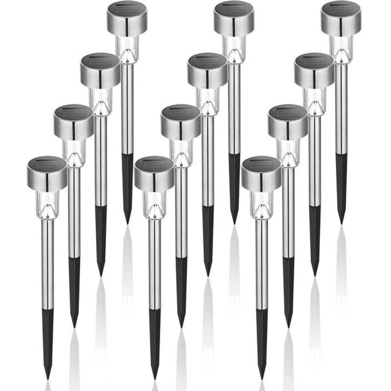 Lampe solaire LED pour jardin, éclairage paysager ou allée, en acier inoxydable, lot de 12, couleur blanche A. Lampe solaire LED pour jardin, éclairage paysager ou allée, en acier inoxydable, lot de 12, couleur blanche A.