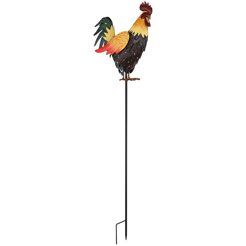 Lampe solaire Coq Décoration de jardin Coq animal solaire Piquet de terre Lampe solaire, métal, led blanc chaud, LxlxH 28,5x13x100 cm