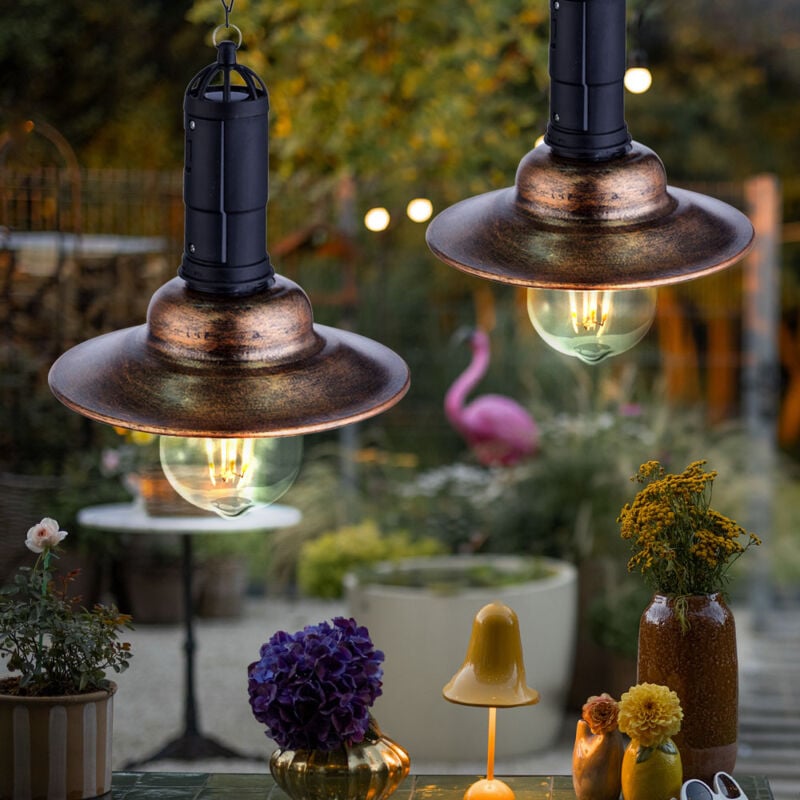 Globo - Lampe solaire led suspendue, lampe de balcon, lanterne d'extérieur industrielle, métal foncé, verre transparent, DxH 15,5x50 cm, lot de 2