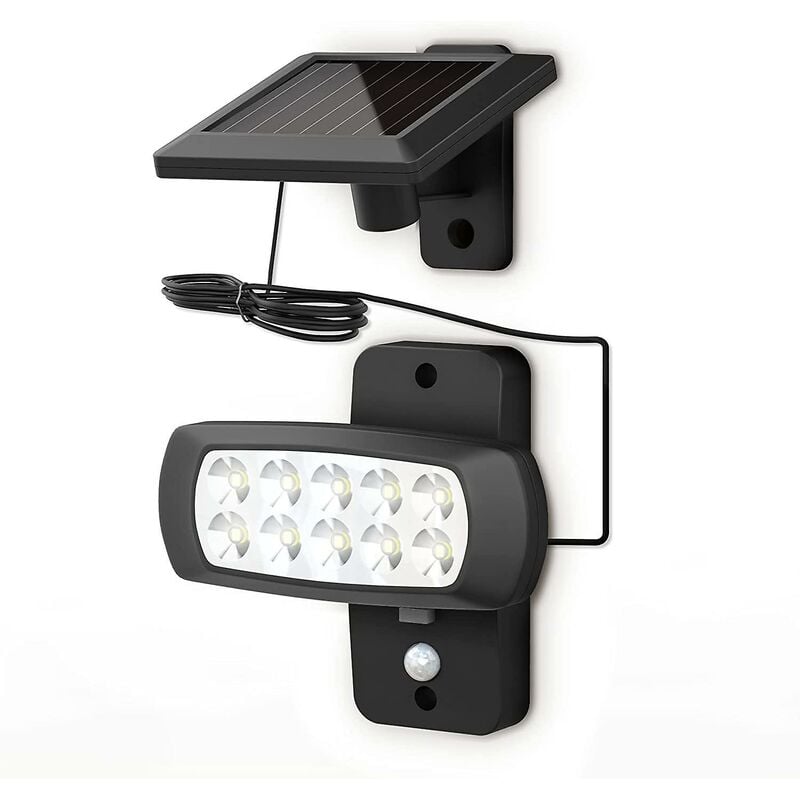 Lampe solaire à leds d'extérieur Ip44, détecteur de mouvement pir, noir, résistant aux éclaboussures, lumière blanche froide 6500k