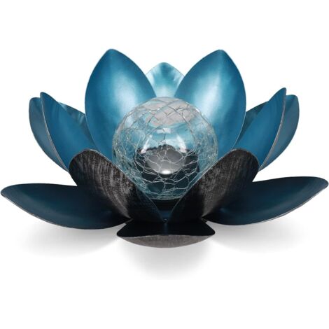 Lampe solaire Lotus (argent/bleu), Ø 27 cm, hauteur 12 cm, métal