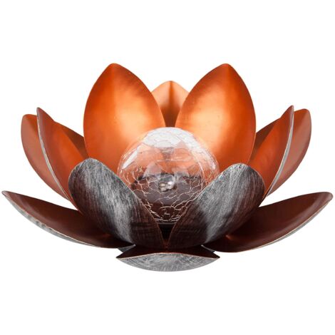 Lampe Solaire Lotus - Diamètre : 27,5 cm - Hauteur : 12 cm - en métal - Argenté/Rouge