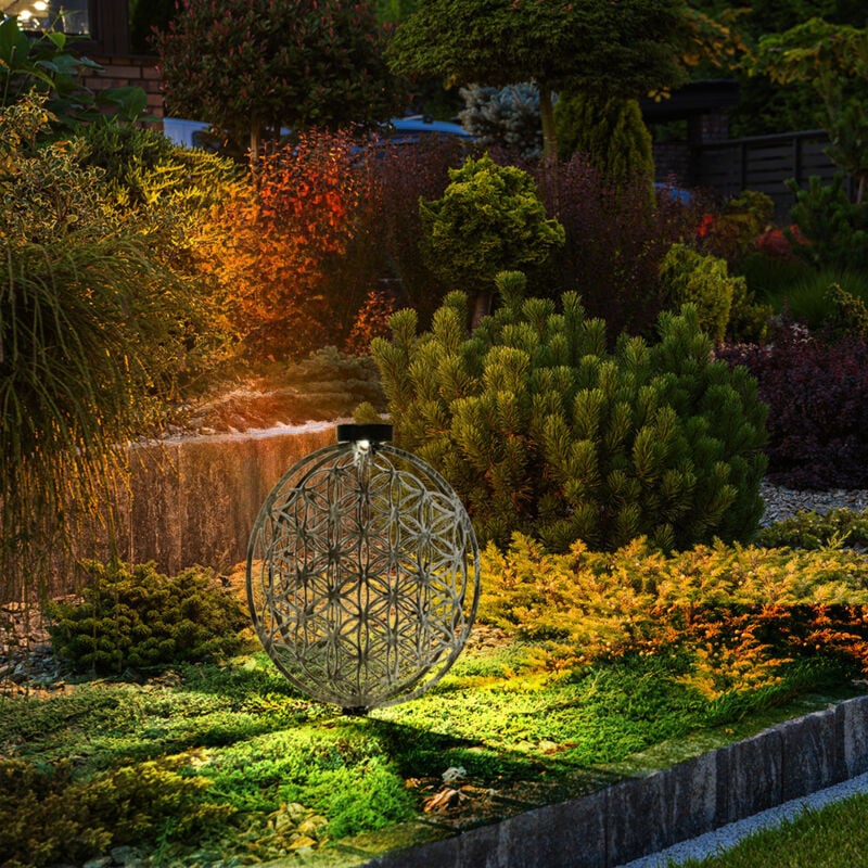 Lampe solaire, lumière décorative orientale, lampe de jardin, fleur de vie, solaire, lampe solaire, métal pour l'extérieur, métal, piquet de sol, 1x