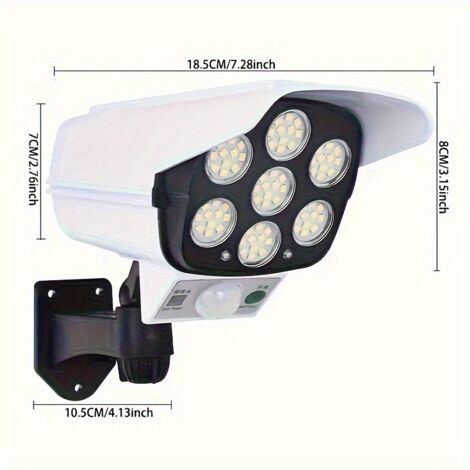 Lampe Solaire Murale 77 LED avec Détecteur de Mouvement – Design Caméra de Surveillance Simulée pour Éclairage Extérieur de Sécurité