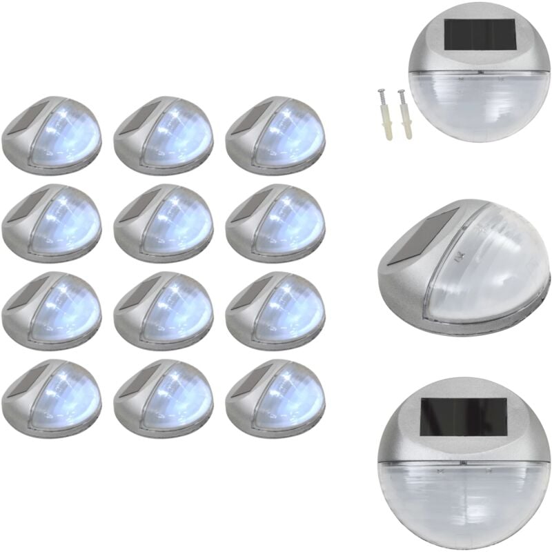 Vidaxl - Lampe solaire murale à led d'extérieur 12 pcs Rond Argenté - Lampes Solaires Extérieures - Éclairage Solaire Mural - Lampadaire Solaire