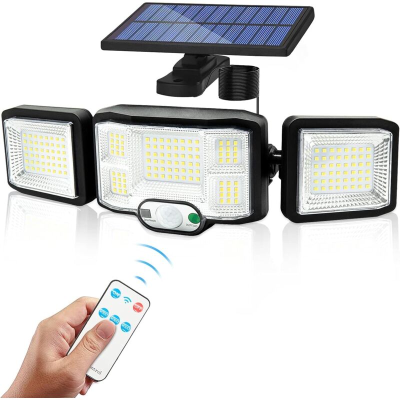 Lampe solaire murale d'extérieur Lampe à Led 3 têtes 192 Leds Détecteur de mouvement Lumière de sécurité Projecteur Eclairage Ip65 étanche Lampe à