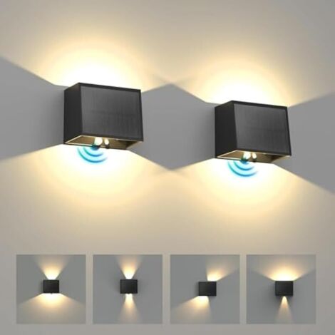 Lampe Solaire Murale Exterieur Detecteur de Mouvement, Haut & Bas Applique Solaire Exterieur, 1500mAh Lumière Murale Étanche Sans Fil, 3 Modes Lumière Sécurité pour Jardin Clôture Lot de 2