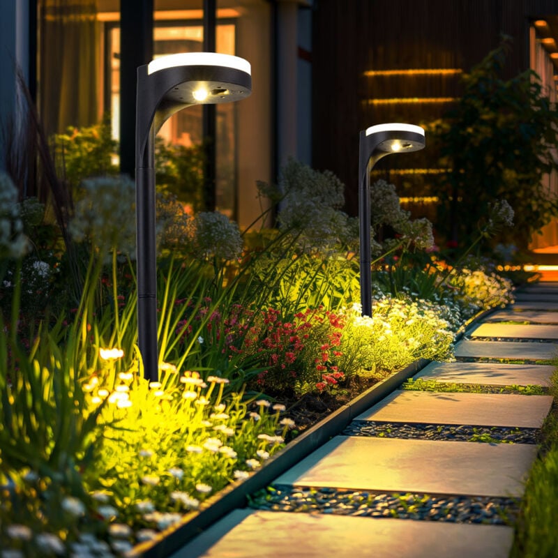 Lampe solaire noire enfichable, lampe solaire de jardin, éclairage haut-bas, 13x led blanc chaud, DxH 11x45 cm, lot de 2