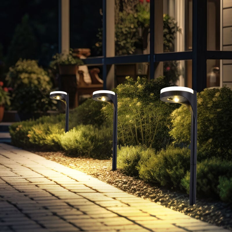 Lampe solaire noire lampe solaire de jardin enfichable, éclairage haut vers le bas, 13x led blanc chaud, DxH 11x45 cm, lot de 3