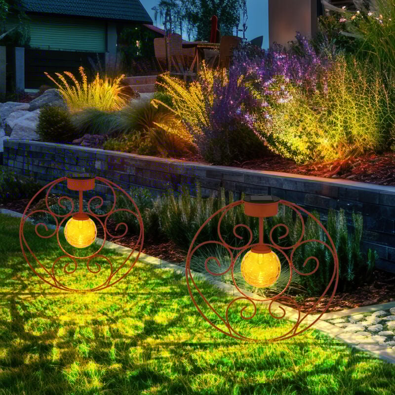 Lampe solaire orientale boule de verre couleur rouille lampe de décoration lampe de jardin piquet de terre lampe solaire métal pour extérieur, 1x led
