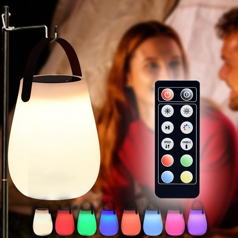 Lampe solaire portable, lanterne d'extérieur portable avec télécommande, lampe de chevet ronde rechargeable à l'énergie solaire, 8 couleurs,