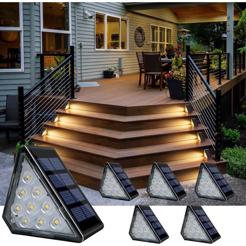 Lampe Solaire pour Escalier, Lot de 6 Lampes Solaires d'extérieur, 3000K IP67 Etanche Lumière Solaire Jardin pour Escaliers, Marches, Jardin,