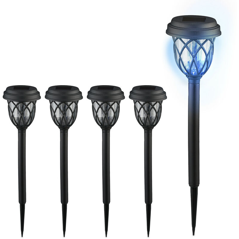 Lampe solaire pour extérieur en set de 5, lanterne led, avec piquet, hd : 42,5x10 cm, noire et transparente - Relaxdays