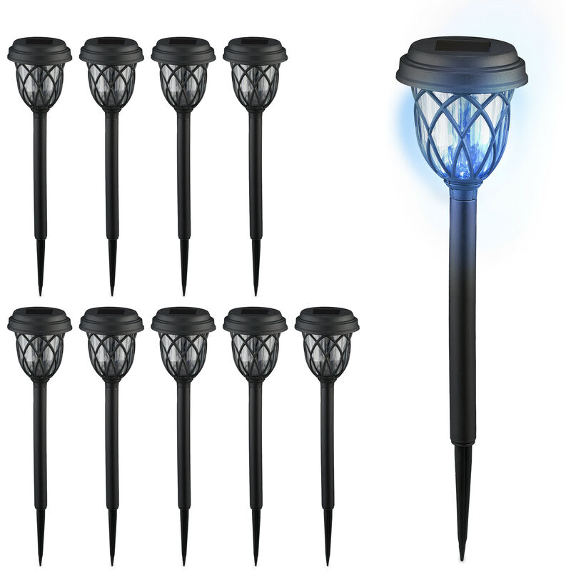Relaxdays Lampe solaire pour extérieur en set de 10, lanterne LED, avec piquet, HD : 42,5x10 cm, noire et transparente
