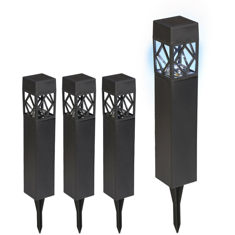 Lampe solaire pour extérieur, en set de 4, étanche, détecteur crépusculaire, led, hlp : 41 x 6 x 6 cm, noire - Relaxdays