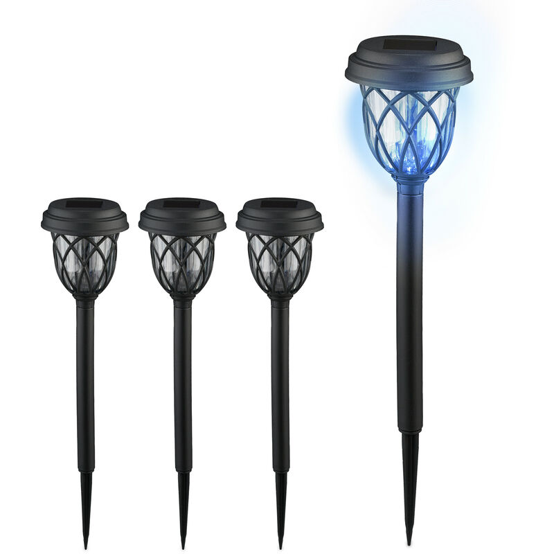 Lampe solaire pour extérieur en set de 4, lanterne led. avec piquet, hd : 42,5x10 cm, noire et transparente - Relaxdays