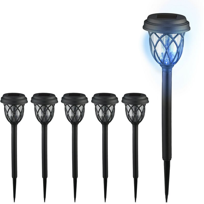 Lampe solaire pour extérieur en set de 6, lanterne led. avec piquet, hd : 42,5x10 cm, noire et transparente - Relaxdays