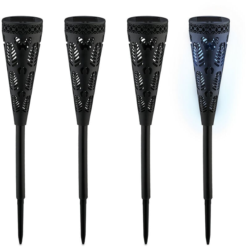Lampe solaire pour extérieur, set de 4, originale, ressemble à une torche, avec piquet, hd : 41x7 cm, noire - Relaxdays