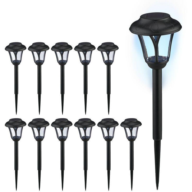 Lampe solaire pour votre extérieur, en set de 12, led, avec piquet, éclairage moderne, hd : 39 x 11 cm, noire - Relaxdays