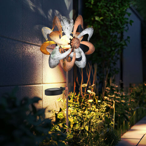 Lampe solaire Roue à vent Lampe solaire Piquet de terre Décoration de jardin Fiche de jardin solaire or argent, métal, LED blanc chaud, LxlxH 22x12x92 cm