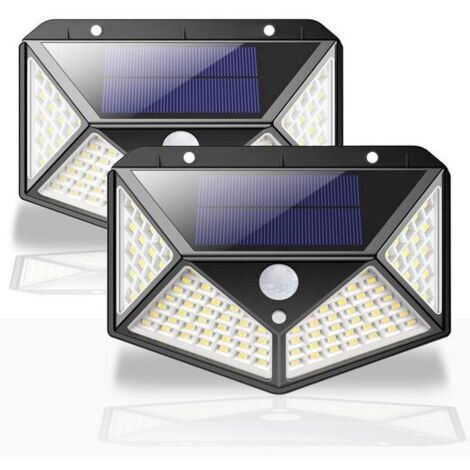 Lampe solaire, Ruban LED, Applique murale LED 270°, IP65 étanche, 2pcs, 100 LED, 1800 mAh Lampe à détecteur pour patio/jardin, KINSI