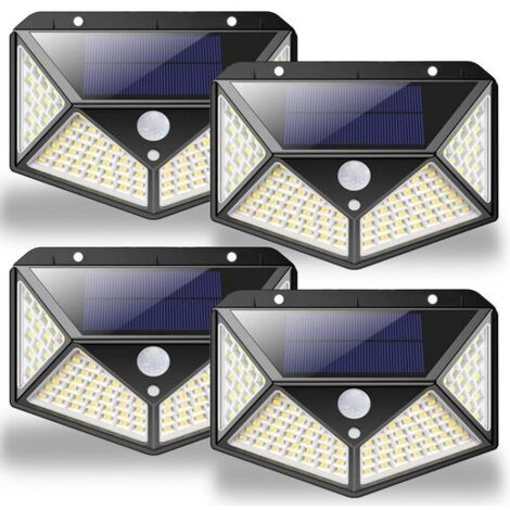 Lampe solaire, Ruban LED, Applique murale LED 270°, IP65 étanche, 4pcs, 100 LED, 1800 mAh Lampe à détecteur pour patio/jardin, KINSI