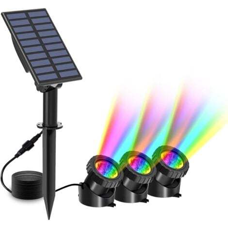 Lampe Solaire Sous-marines, 3 packs Spots Solaire, Éclairage Submersible avec 2 Modes, RGB Changement Couleur, IP68 Étanche, Lumière Submersible Réglable, Lampes Solaires pour Étang