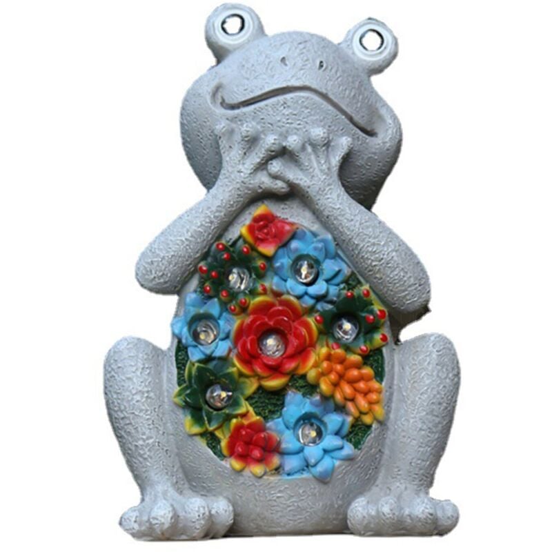 Jusch - Lampe solaire Starlight, grenouille, avec plantes succulentes en résine et lumière led, 19 x 10 x 13 cm, multicolore