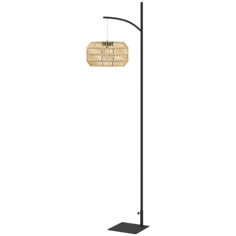 Lampe solaire sur pied en rotin, luminaire solaire avec capteur de lumière, éclairage automatique de style bohème, IP44, noir + jaune