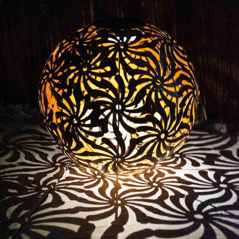 Globo - Lampe solaire sur piquet, boule lumineuse, lampe solaire enfichable, or antique, effet lumineux, métal, led blanc chaud, DxH 26x37 cm